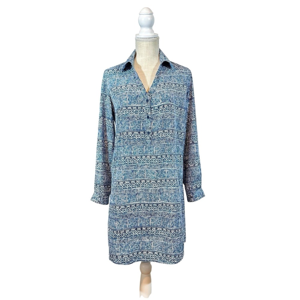 Tori Richard Aloha Shirt Dress Womens Sz 4 Long Sleeve 1/4 Button Knee Length